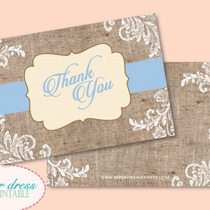 Rustic Baby Blue Classic Burlap Baby Shower Thank You Shabby Chic Boy Vintage Instant Download - Printable PDF