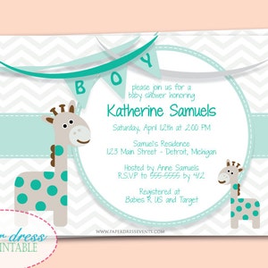 INSTANT Download - Baby Giraffe Chevron Shower Bingo Game Card Green ...