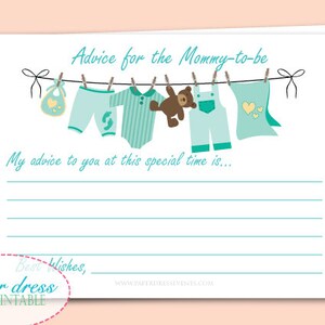 INSTANT Download - Baby Shower Clothesline Advice Cards - Green - Printable PDF