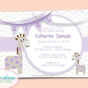 INSTANT Download Baby Giraffe Chevron Shower Bingo Game Card Purple ...