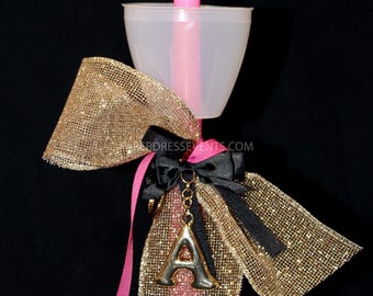 PETITE CANDLE Gold Initial Key Chain Greek Orthodox Easter Pasxa Lambada Lambatha