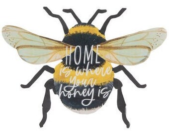 Black and Yellow Bumble Bee Sign Metal Decorative  Wall Decor Home is Where Your Honey Is