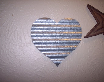 Small Galvanized Metal Tin Heart Wall Art, Corrugated Tin Heart, Silver Wall Art, Heart Metal Decor,Small Tin Heart, Corrugated  Heart Art