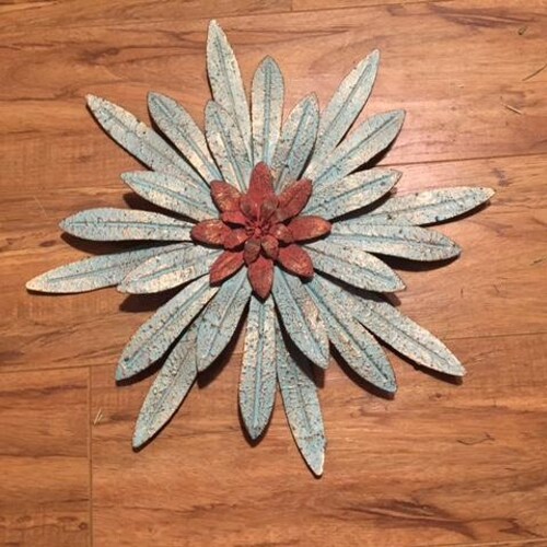 Turquoise and Orange Metal Flower Metal Wall Flower Etsy