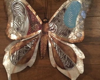 Silver, Blue,Bronze, Red Metal Wall Decor Butterfly