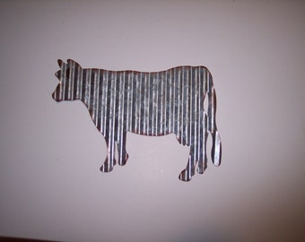 Corrugated 10 1/2" Wide by 7" Tall Cow, Metal Wall Art, Cow Wall Art, Corrugated Cow Wall Art, Shabby Chic Wall Art, Kitchen Wall Art,