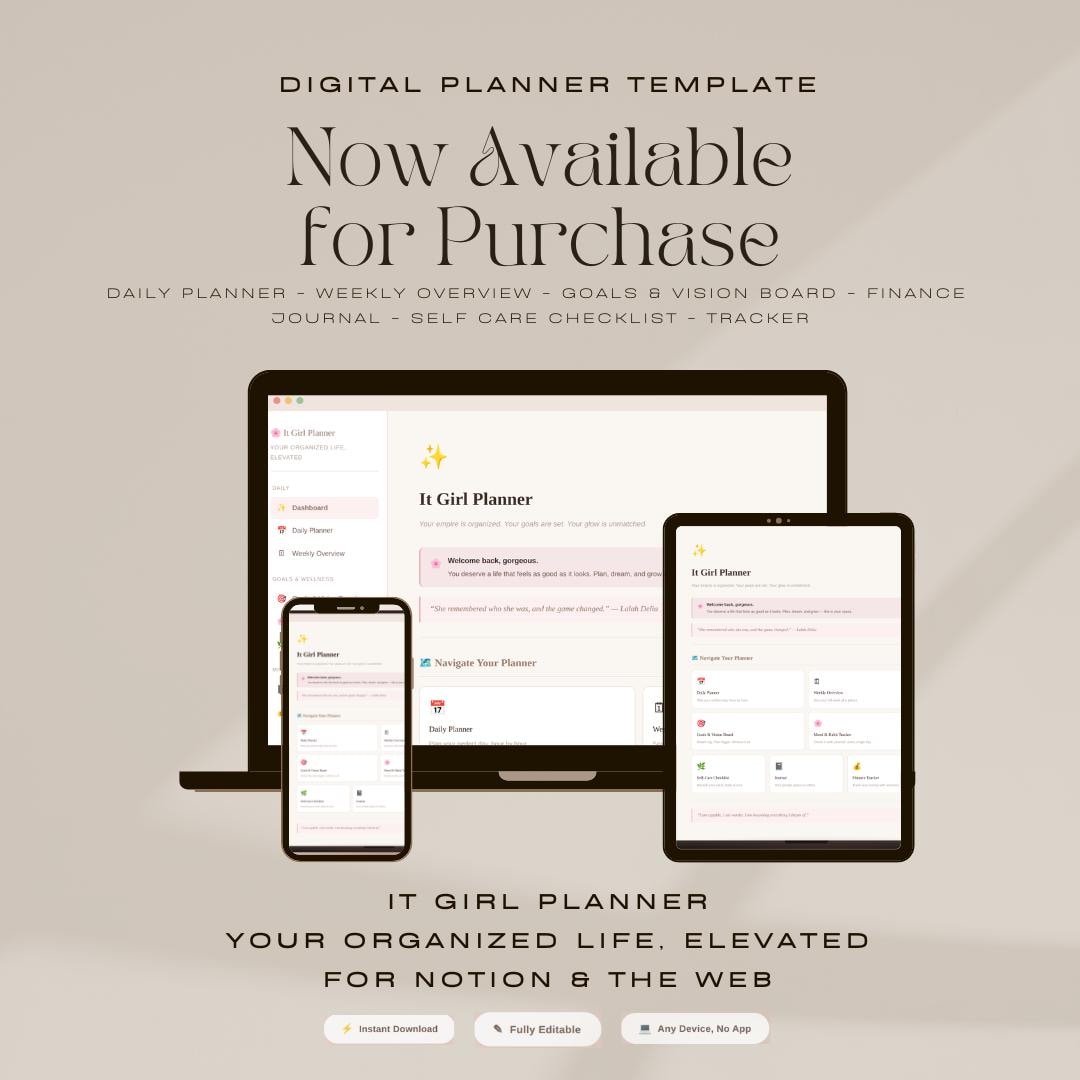 It Girl Planner | Aesthetic Notion Template | Daily Weekly Planner ...