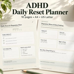 ADHS-Tagesplaner zum Ausdrucken, 10-seitiges Paket zur Wiederherstellung exekutiver Funktionen, Dopamin-Menü, Gedankenspeicherung