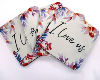 Set of 4 Absorbent Neoprene Rubber Square Coasters For Home/RV- I Love Us