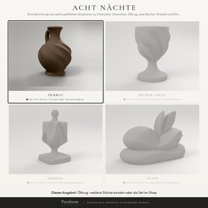 Ölkrug Skulptur in Holzoptik, Chanukka Deko modern, gefaltete Judaica Deko Skulptur für Regal und Sideboard – collage-focus