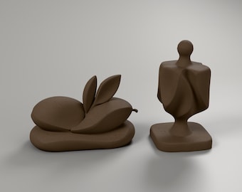 Set van 2 dreidel- en olijfsculpturen, Chanoeka-decoratie in houtlook, 3D-geprinte Judaica-plankdecoratie