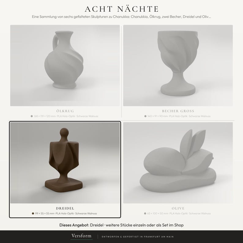 Dreidel Skulptur in Holzoptik, Chanukka Deko modern, gefaltete Judaica Deko für Regal und Schreibtisch – collage-focus