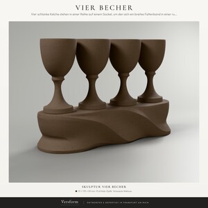Deko Skulptur modern in Holzoptik, vier Kelche auf Sockel mit Faltenband, Regaldeko und Geschenk zu Pessach – collage