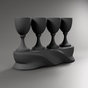 Deko Skulptur modern in Holzoptik, vier Kelche auf Sockel mit Faltenband, Regaldeko und Geschenk zu Pessach – color-92b32f24568e48fd8937e7e8f270f9a0