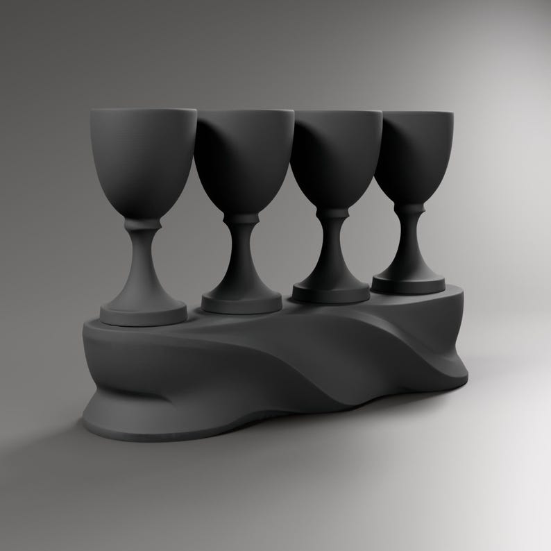 Deko Skulptur modern in Holzoptik, vier Kelche auf Sockel mit Faltenband, Regaldeko und Geschenk zu Pessach – color-92b32f24568e48fd8937e7e8f270f9a0