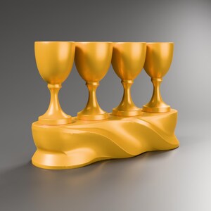 Deko Skulptur modern in Holzoptik, vier Kelche auf Sockel mit Faltenband, Regaldeko und Geschenk zu Pessach – color-76822b33efc04d5d95e7de756011c587