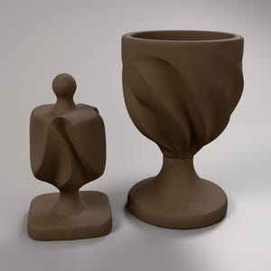 2er-Set Chanukka Deko Becher und Dreidel | Skulptur in Holzoptik Walnuss | Judaica Geschenk aus dem 3D-Druck – bundle-hero