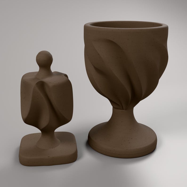 2er-Set Chanukka Deko Becher und Dreidel | Skulptur in Holzoptik Walnuss | Judaica Geschenk aus dem 3D-Druck – bundle-hero