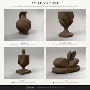 2er-Set Chanukka Deko Becher und Dreidel | Skulptur in Holzoptik Walnuss | Judaica Geschenk aus dem 3D-Druck – collage