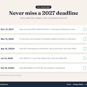 2027 Retirement Contribution Tracker, Solo 401k andd SEP IRA Calculator Spreadsheet, Self Employed Freelancer, Excel & Google Sheets