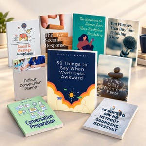May include: A collection of nine softcover books with various titles including 50 Things to Say When Work Gets Awkward, Email & Message templates, The Five Second Response, Ten Sentences to Remove from Your Workplace Vocabulary, and Conversation Preparation.