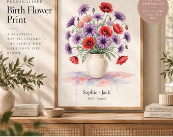 Personalized Birth Flower Bouquet Print, Custom Family Wall Art (Digital Download)