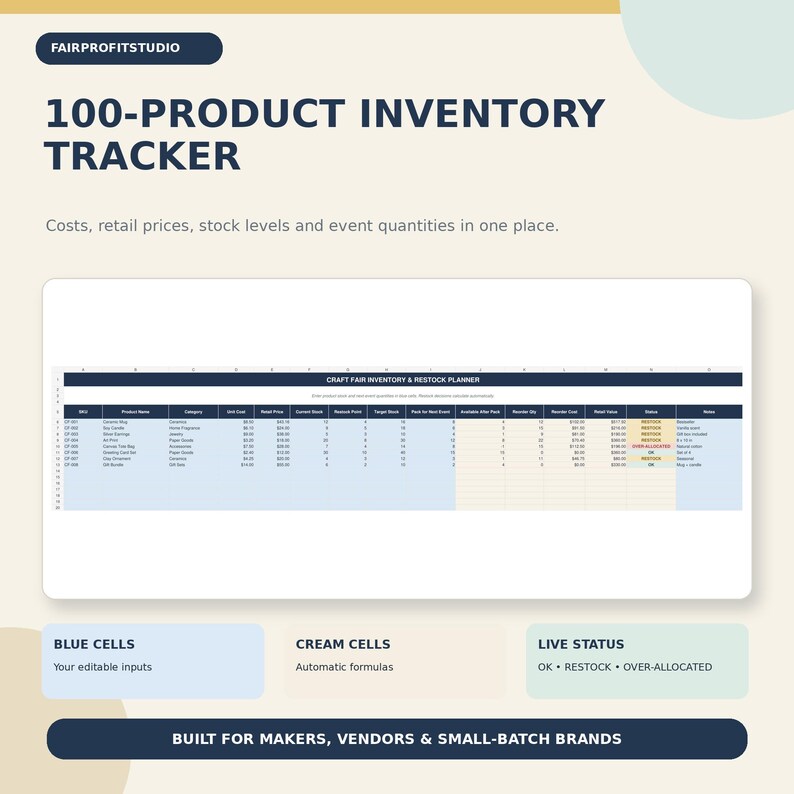 Craft Fair Inventory and Restock Planner, Vendor Stock Excel Template ...
