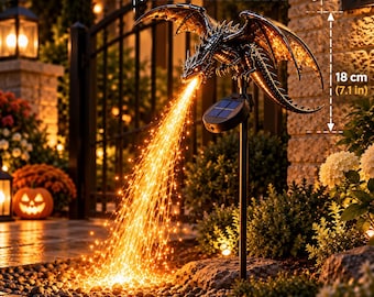 Solar Dragon Garden Stake Fire Breath Fiber Optic Outdoor Decor Mythical Sculpture Patio Lawn Ornament Dragon Lover Gift Fantasy Yard Art