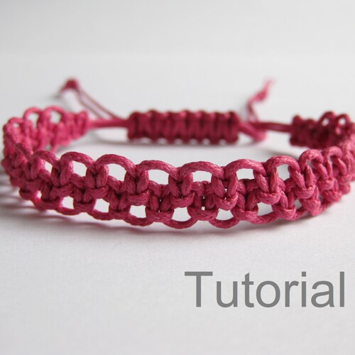 Pattern Bracelet Macrame Pdf Tutorial Pink Knotted Adjustable Etsy