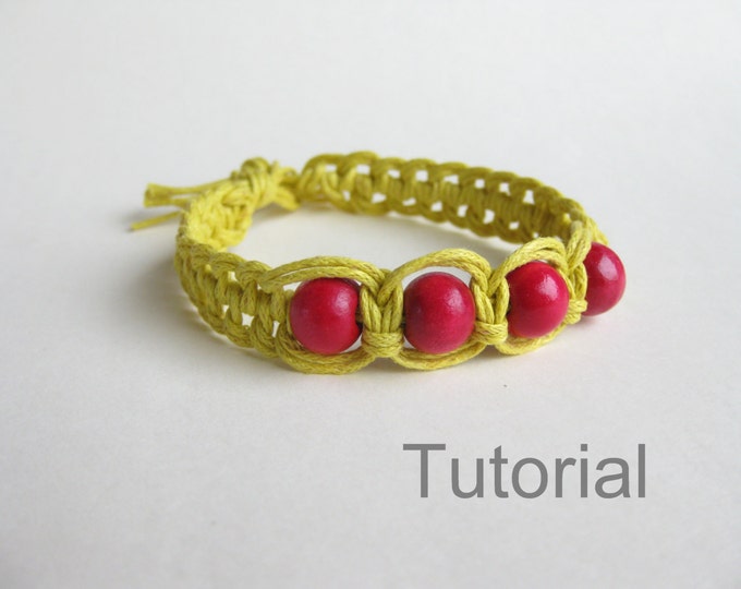 Step by Step Knotted Bracelet Tutorial Macrame Pattern Yellow Red Beads ...