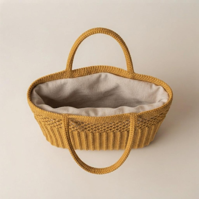 Crochet Tote Bag Pattern PDF, Mustard Yellow Market Tote, Textured Boho ...