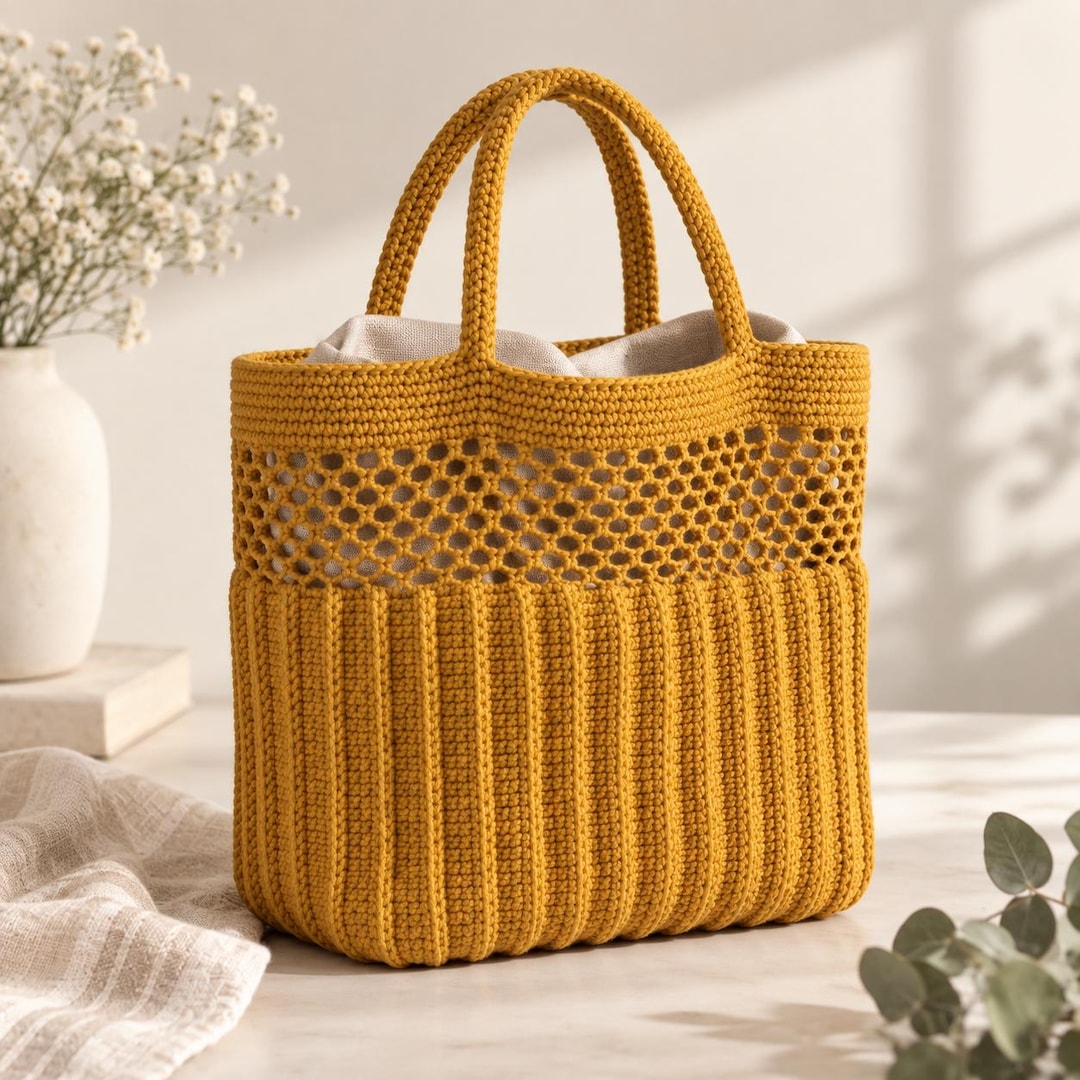 Crochet Tote Bag Pattern PDF, Mustard Yellow Market Tote, Textured Boho ...