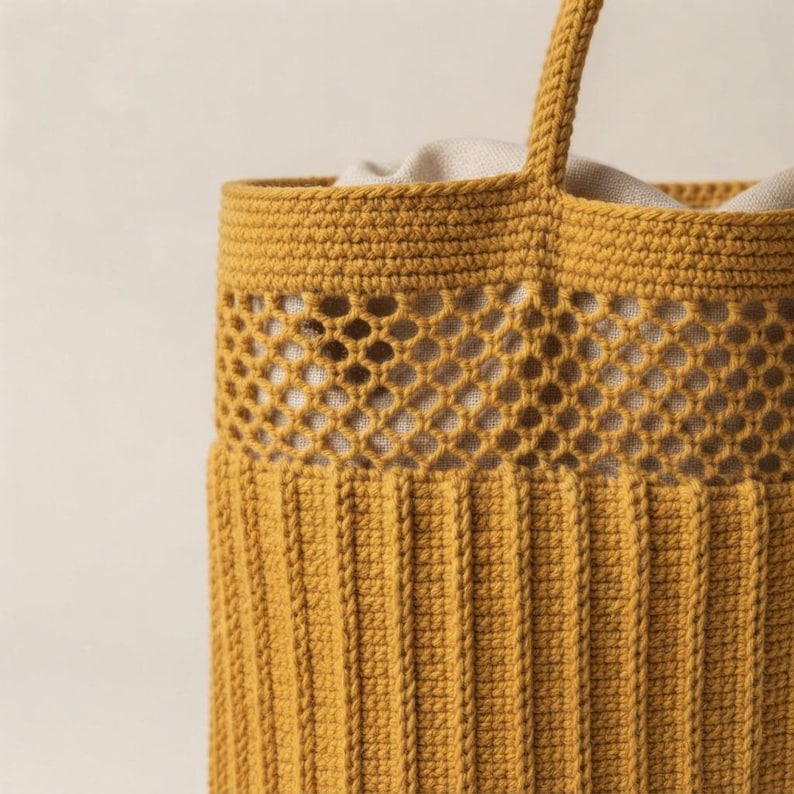 Crochet Tote Bag Pattern PDF, Mustard Yellow Market Tote, Textured Boho ...