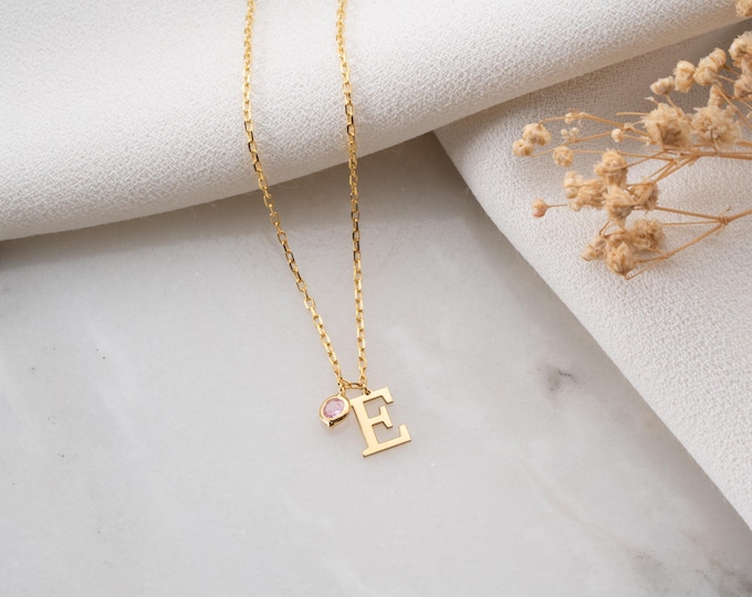 Personalized Initial Necklace with Birthstone, Custom Jewelry