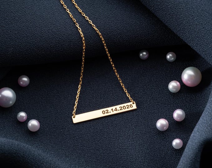 Personalized Bar Tag Necklace with Date, Custom Jewelry