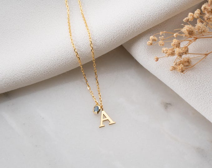 Personalized Initial Necklace with Birthstone, Custom Jewelry