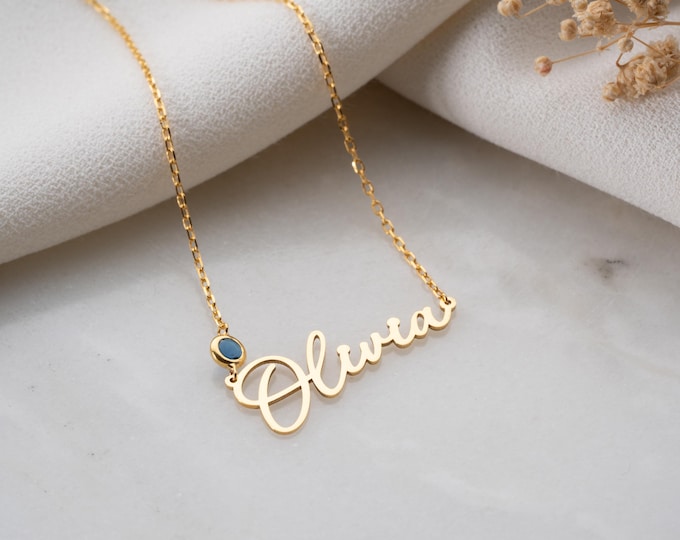 Personalized Name Necklace With Birthstone, Custom Jewelry