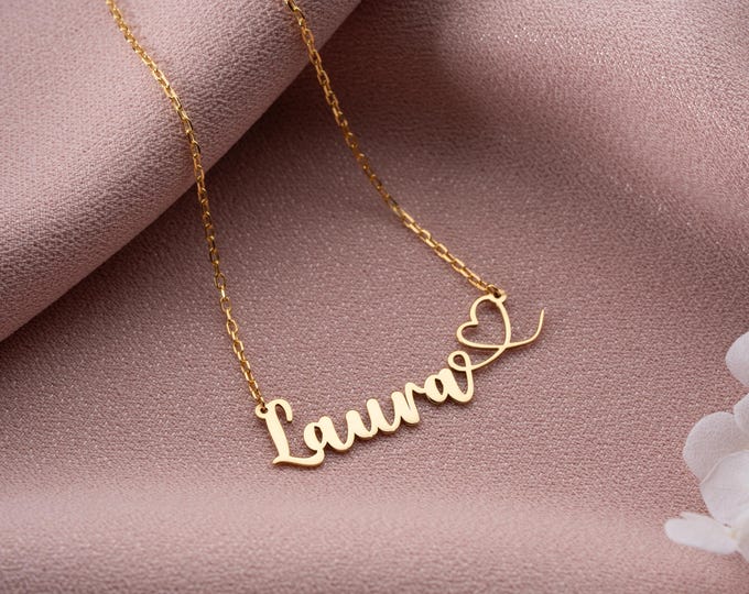 Personalized Name Necklace with Heart, Custom Jewelry