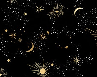 1//2 Yard Star and Moon Black Nursery Cotton Dressing Craft Quilting Fabric