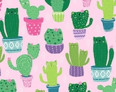 Cat Cacti in Pink Timeless Treasures Fun-C7582 Quilting Fabric Potted Cat Cacti