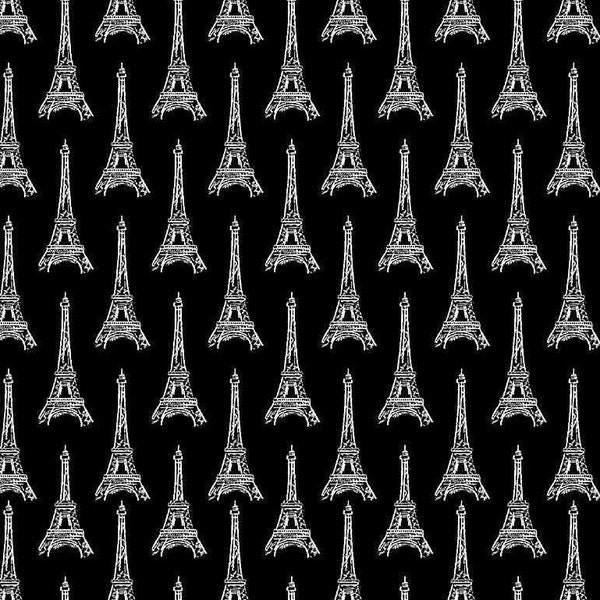 Tour Eiffel sur fond noir | Collection Bonjour pour trésors intemporels C8690 | Tissu 100 % coton | Français | France | Quartiers gras | Métrage