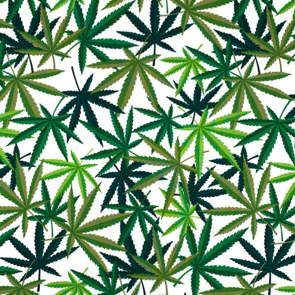 Herb in Natural/Green | Alexander Henry Fabrics 8308A | Cotton Quilting Fabric | Cannabis Leaves | Marijuana Print | Fat Quarters | Yardage