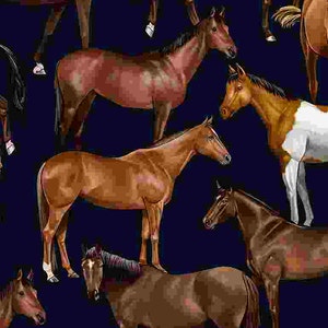 Realistic Horses on Navy | Timeless Treasures C8120 | 100% Cotton Quilting Fabric | Novelty Fabric | Equestrian | Fat Quarters | Yardage