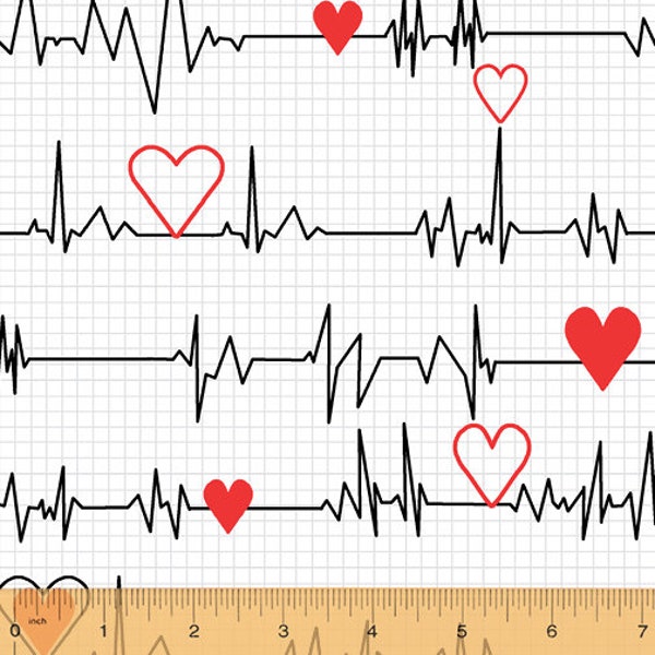 Heart Monitor White Grid | Calling All Nurses by Whistler Studios | Windham Fabrics 37302-2 | 100% Cotton Quilting Fabric | Caregivers