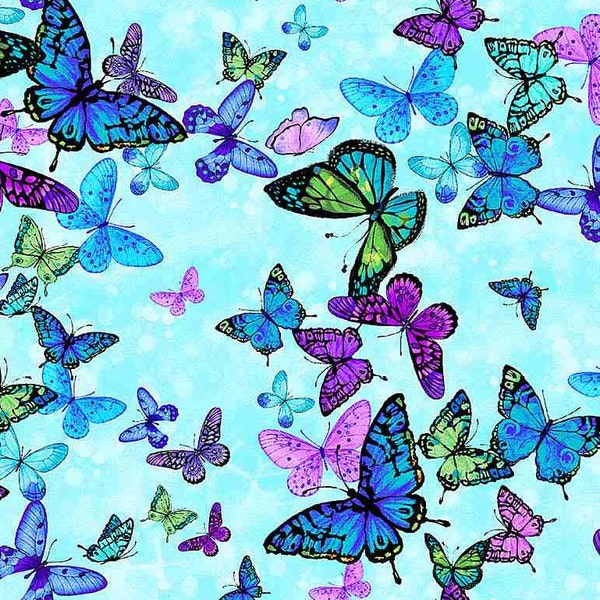 Forest Magic Butterflies in Aqua | Timeless Treasures CD8373 | 100% Cotton Quilting Fabric | Novelty Fabric | Fat Quarters | Yardage