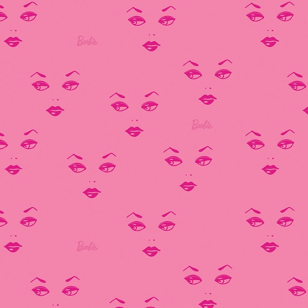 Barbie Faces in Pink on Pink | Barbie for Riley Blake Designs C9731 | 100% Cotton Fabric | Official License Logo | Fat Quarters | Yardage