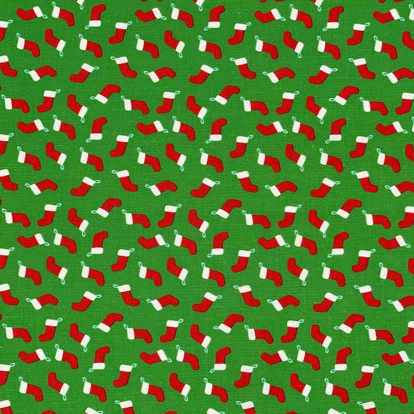 Christmas Stockings on Green | Holiday Essentials Christmas by Stacy Iest Hsu | Moda Fabrics 20745-14 | Cotton | Fat Quarters | Yardage