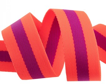 Tula Pink Webbing | Pink and Purple Stripe | Renaissance Ribbons | Nylon | Bag Making Supply | 1.5in x 2 Yards | Precut