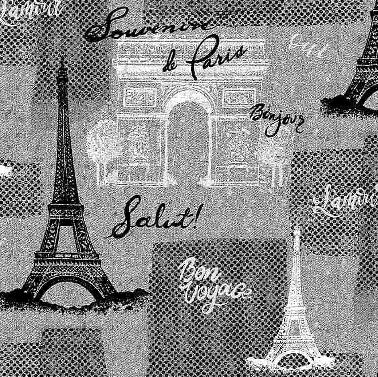 Paris Motifs in Gray | Bonjour Collection Timeless Treasures C8686 | 100% Cotton Quilting Fabric | Novelty | Fat Quarters | Yardage