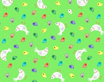 Chicks & Chickens on Grass Green | Farm Friends by Whistler Studios | Windham Fabrics 52613-6 | 100% Cotton Fabric | Fat Quarters | Yardage